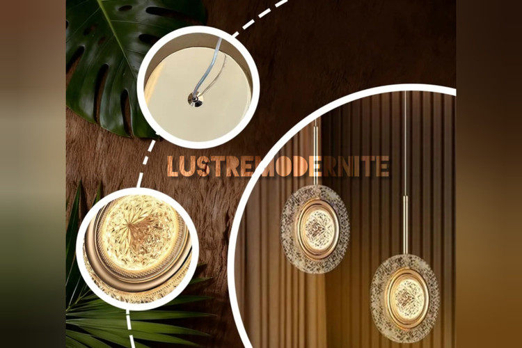 نمای نزدیک تراشهای یخی آکریلیک در آویز مدرن طلایی