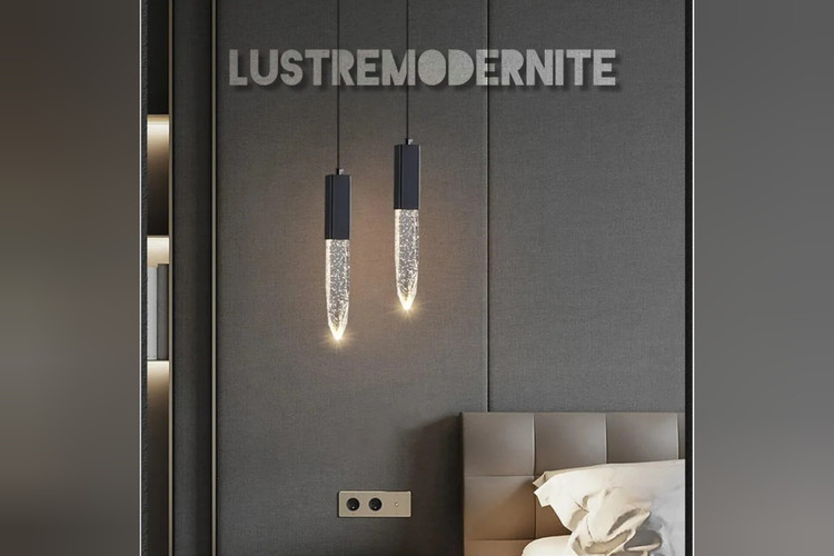 چراغ آویز لاینر با بدنه فلزی و ستون کریستال حبابدار