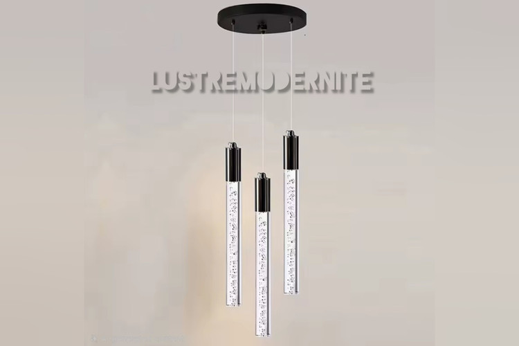 نمای نزدیک از کریستال حبابی و تاج مشکی آویز مدرن